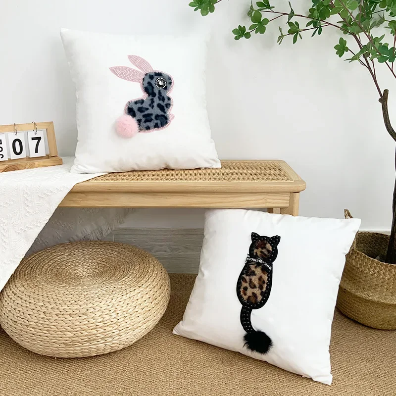 Ins Style 3D Animal Cloth Stick Pillow Cover Owl Cat Cushion Case Home Decor Cotton Pillow Case Living Room Bedroom Sofa