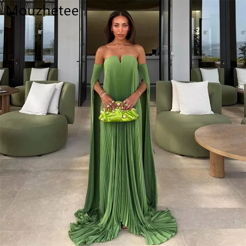 Mouzhetee Simple A-Line Strapless Pleat Evening Dresses Formal Party Gowns for Women Elegant Prom Gown Customized 2026