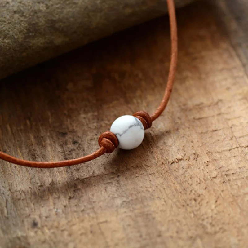 قلادات أوراق مذهب من الحجر الطبيعي للنساء ، قلادة حبل من الجلد ، إكسسوارات مجوهرات ، موضة جديدة ، انخفاض الشحن #6
