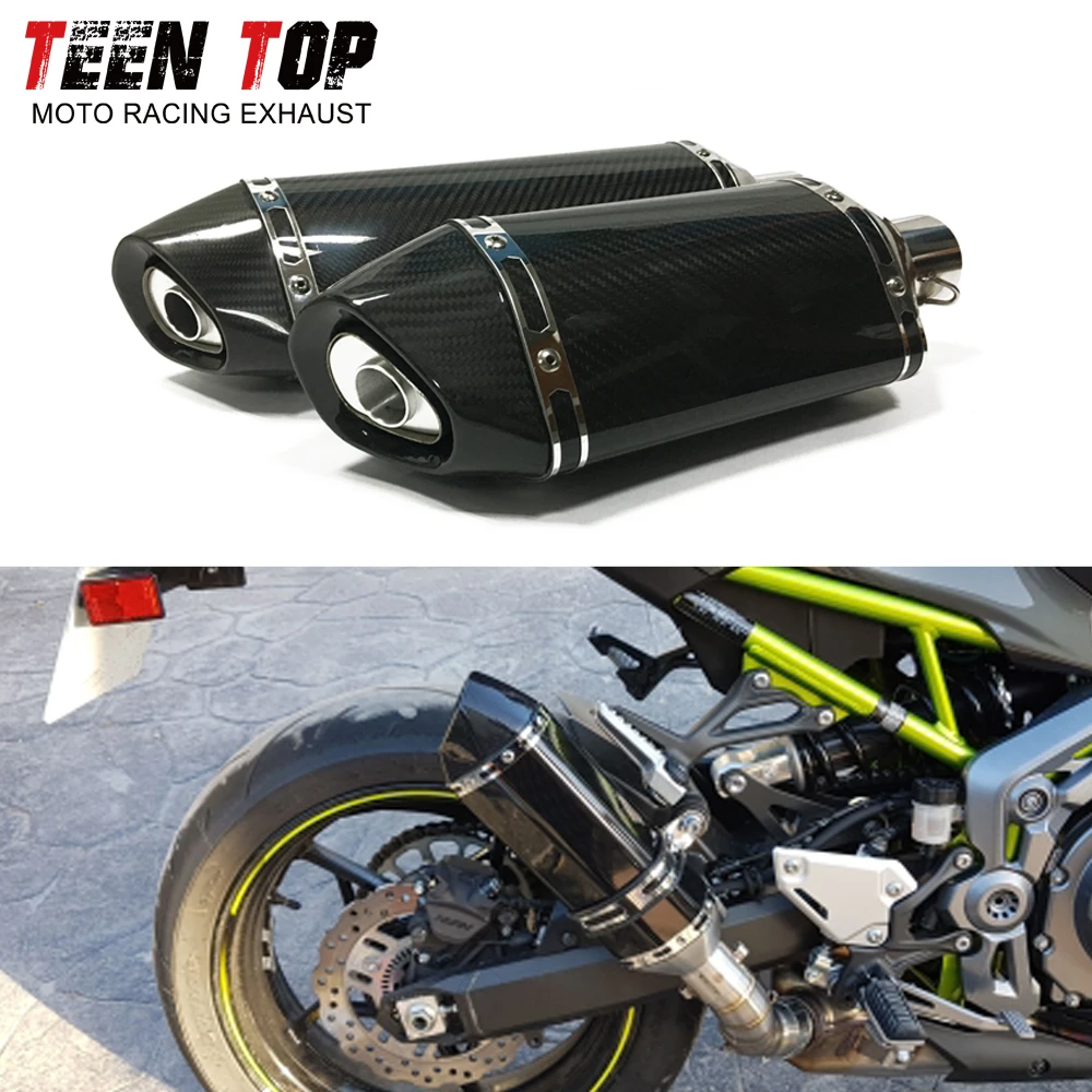 51mm Mtotorcycle Escape Exhaust Muffler Mddified TMAX500 TMAX530 R1 R6 MT07 MT09 Full Carbon Fiber Exhaust Pitbike Silencer