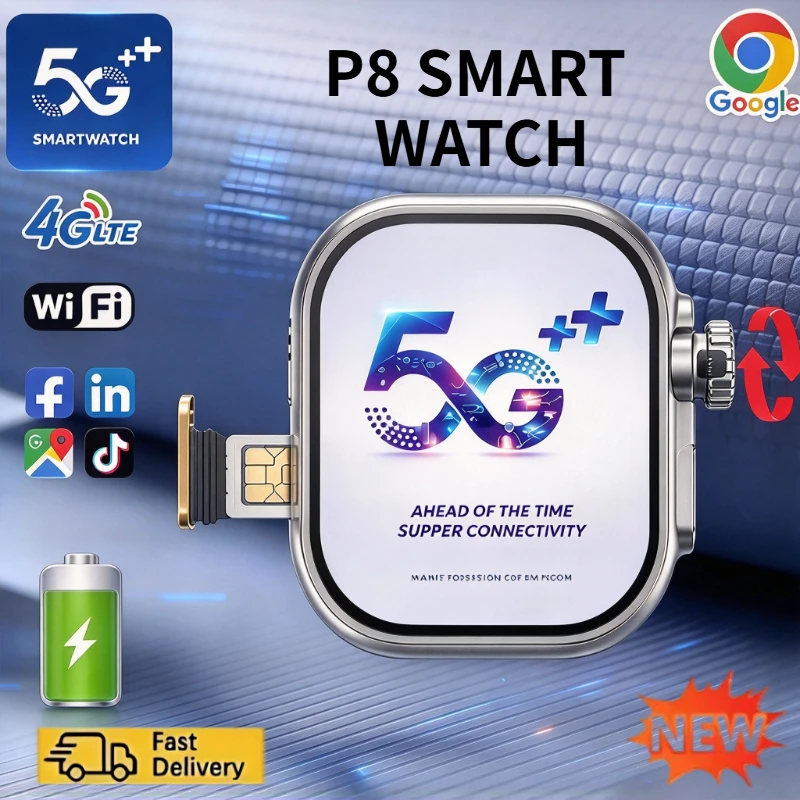 5G Network Smartwatch P8 SIM Card Rotating Camera Android 9.0 Bluetooth GPS Positioning Google Play Global Version WiFi Phone