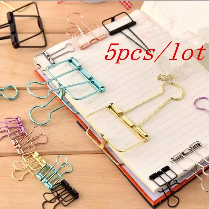 5 Pack Rose Gold Binders Paper Clips Office School Supplies Binding Supplies File Bags File Bag Clips Metal Clips