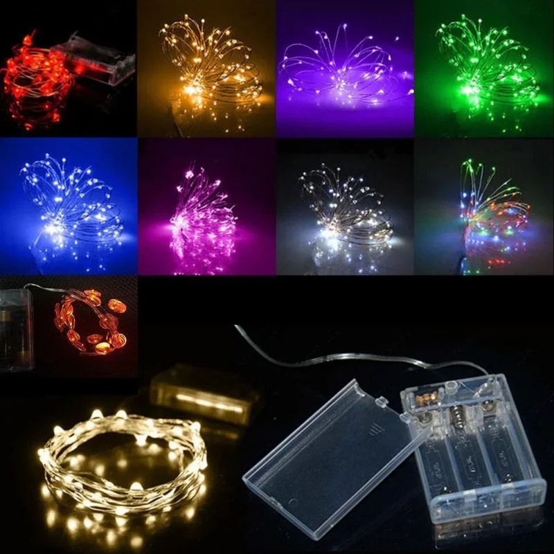 1pc 10/20/50/100LED String Lights Silver Wire Garland Light Battery Powered Fairy Lights for Wedding Party Christmas Decoration