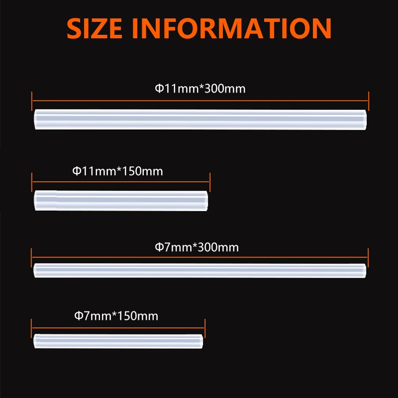 Barras de pegamento de fusión en caliente, 10 piezas, translúcidas de alta viscosidad, 11mm, 7mm, 150mm, 300mm, hechas a mano, reparación de unión, bricolaje