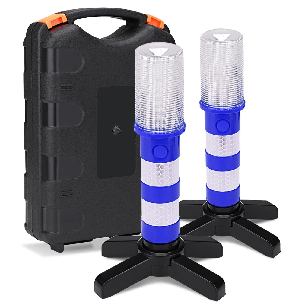 2 Pcs LED Emergency Flares 3 Lighting Modes Solid Storage Case Detachable Stand Traffic Lights For Camping Car Warning