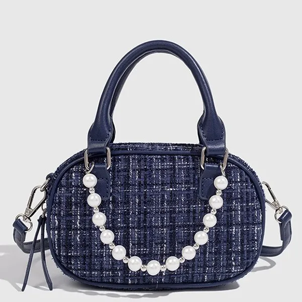 Mini Crossbody Bag for Women Vintage Luxury Design Pear Chain Leather Strap Small Shoulder Pillow Handbag Woolen fabric