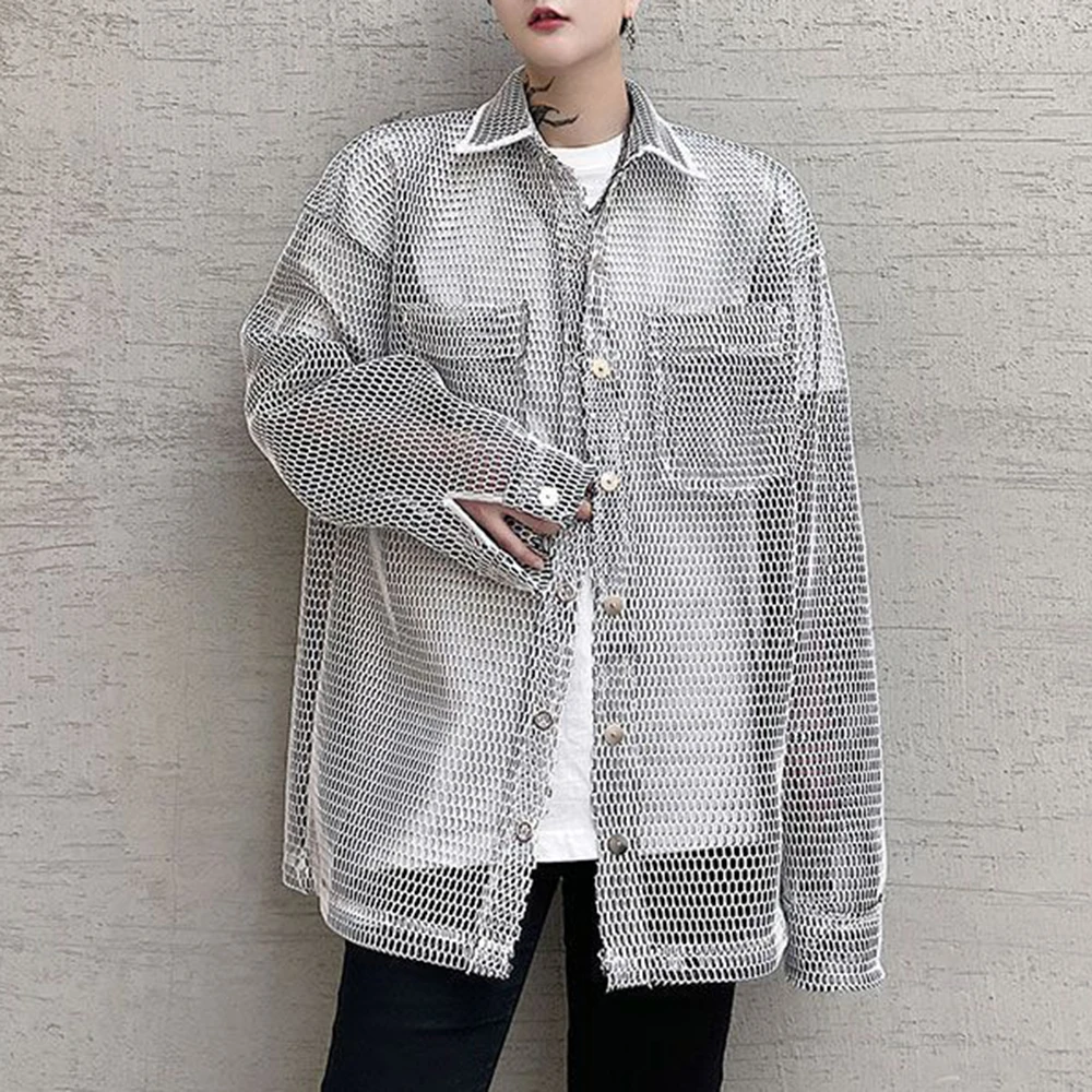 Casual Y2k Mesh Long Sleeve T Shirt Men Genderless 2024 Spring New Fashion Individuality Versatile Streetwear Retro Shirt Unisex