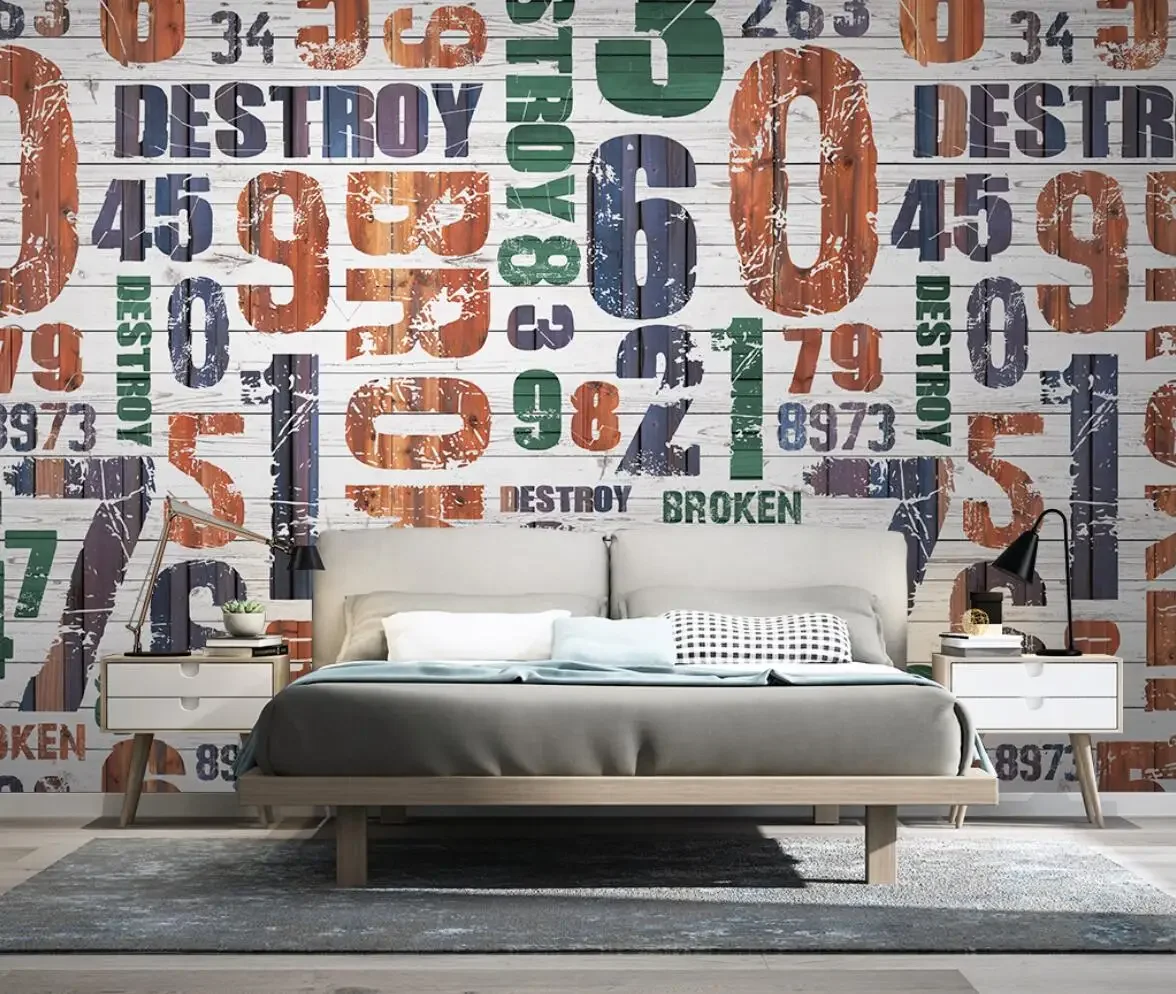 custom papel de parede Alphabet graffiti wooden planks wallpaper bedroom 3D mural TV background wall paper living room Stickers