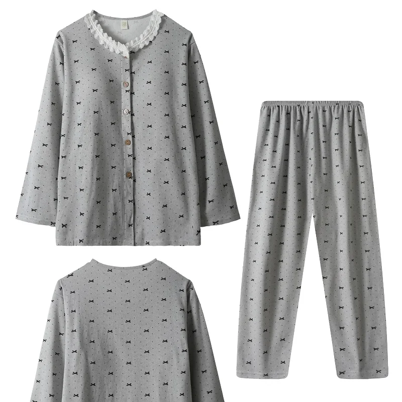 Harajuku Style Cartoon Relax Bear Women's Pajamas Plus Size 2PCS Set Cute Print with Chest Pad Autumn Winter New Loose Sleepwear