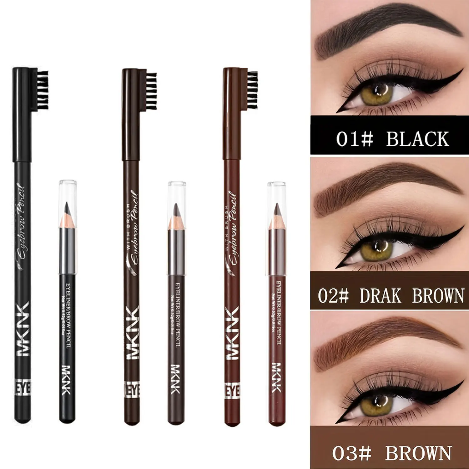 防水アイブロウペンシル 2 本 - 防汗、長持ちするナチュラルマット仕上げ、洗練されたペンシルデザイン