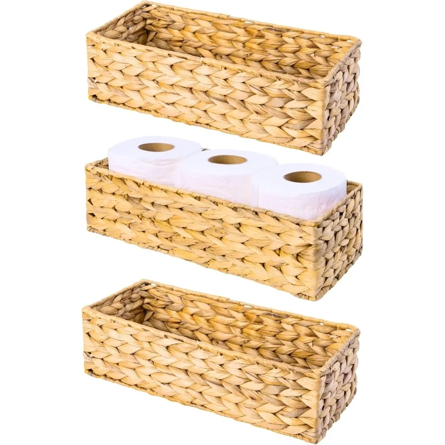 

t of 3 Wicker Toilet Paper olders Toilet Tank asket ack of Toilet asket Wicker askets for Stora and Decorative atroom Orgazatio