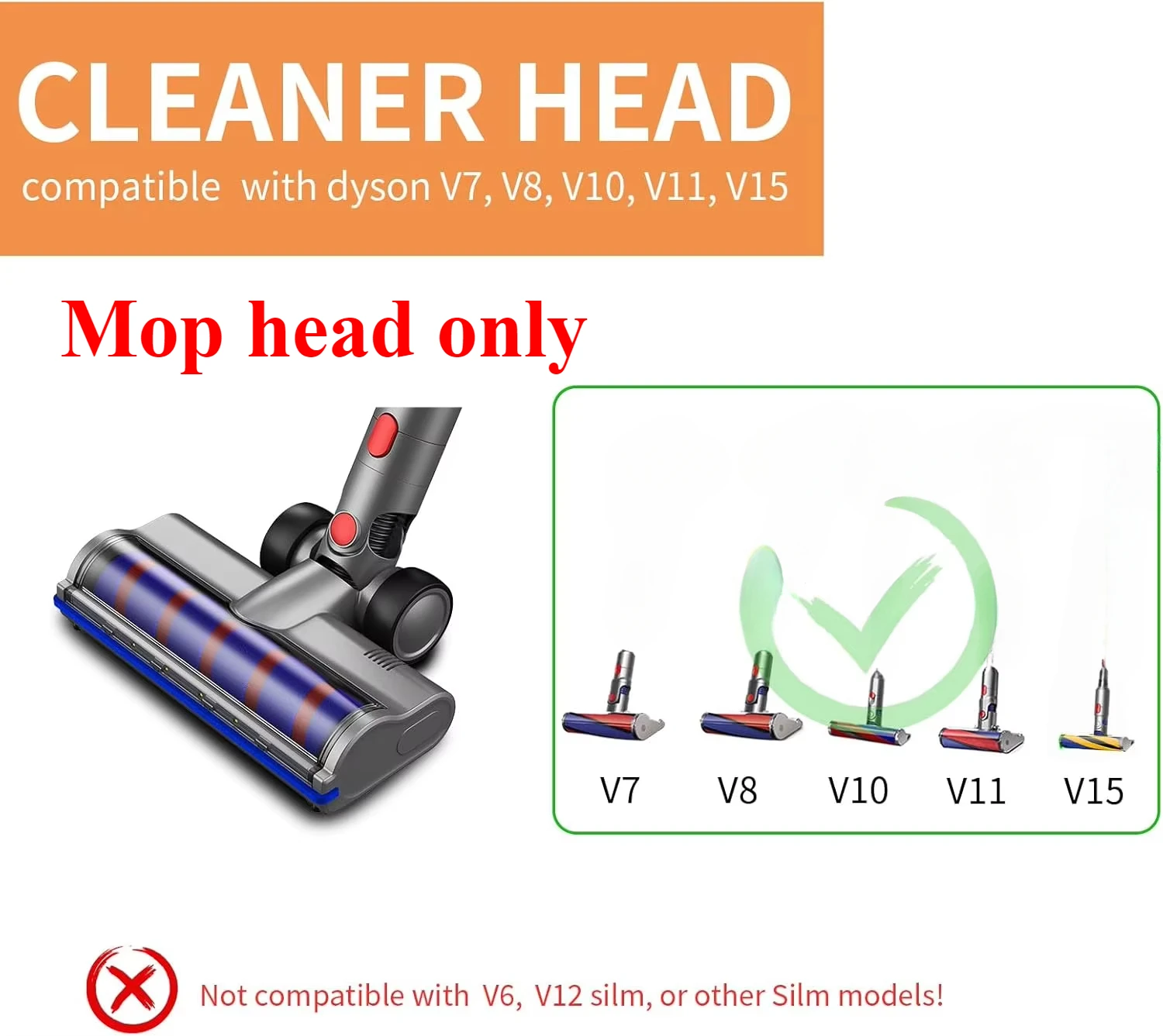 Replacement Vacuum Head compatible For Dyson V7 V8 V10 V11 V15  Attachment Cleaner Electric Head 4 LED Lights with Roller