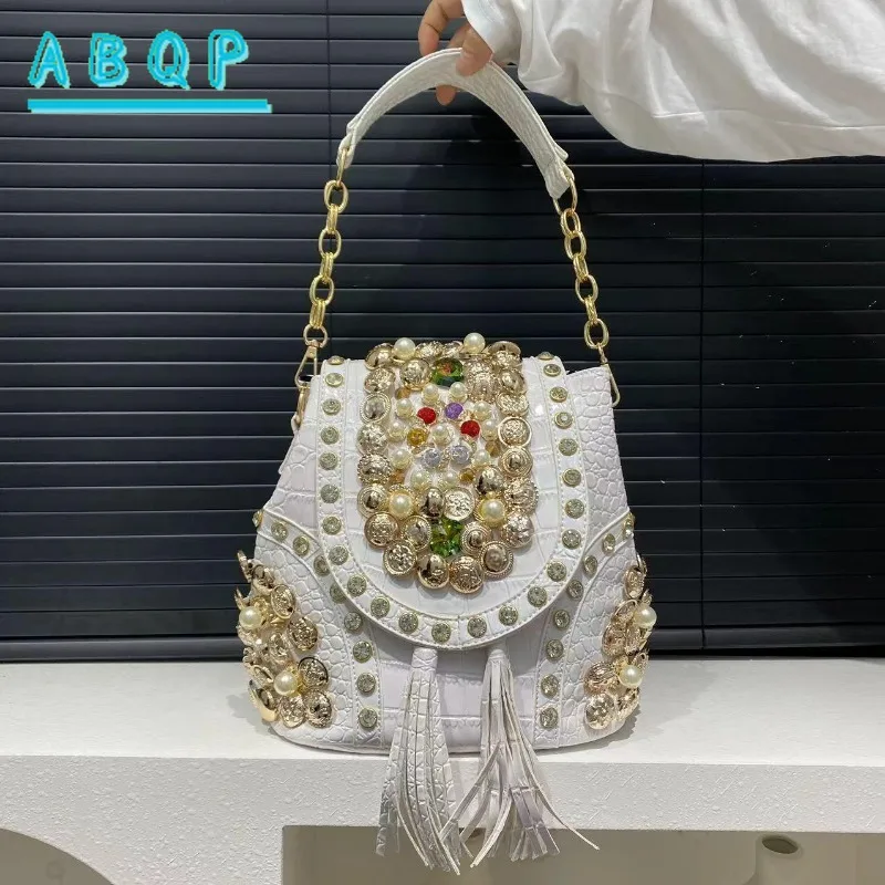 Women's New Backpack Elegant Diamond-encrusted Backpacks Multi-functional Beaded Trendy Crossbody Bucket Bag Large Capacity