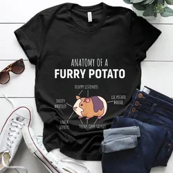 New Fashion Women Black T Shirt Anatomy of A Furry Potato Print T Shirt Harajuku Guinea Pig Graphic Tee Shirt Ladies Casual Tops