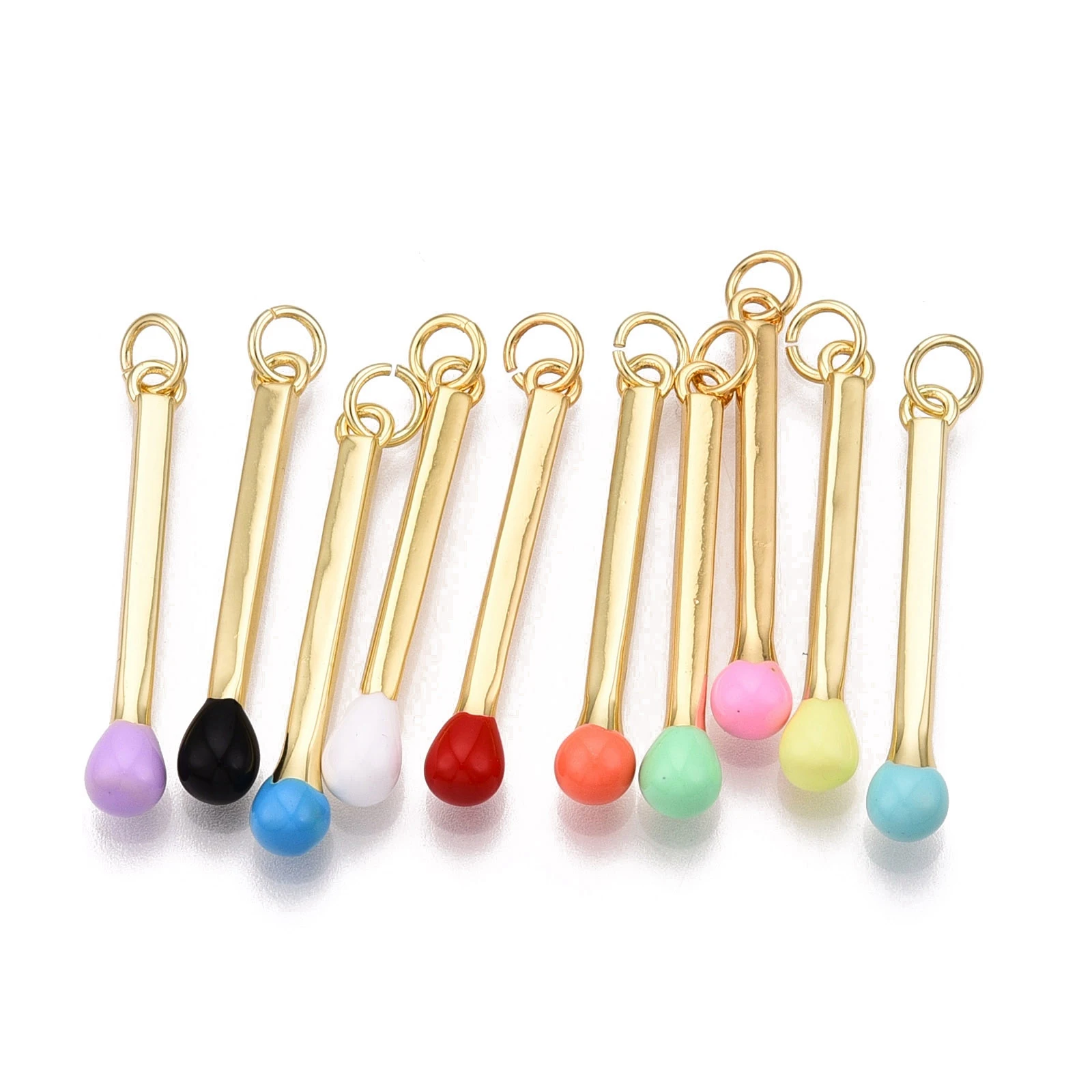 10pcs Metal Matches Stick Charms Brass Enamel Pendants For DIY Fashion Dangle Earrings Jewelry Making Accessories Craft 30x4.5mm