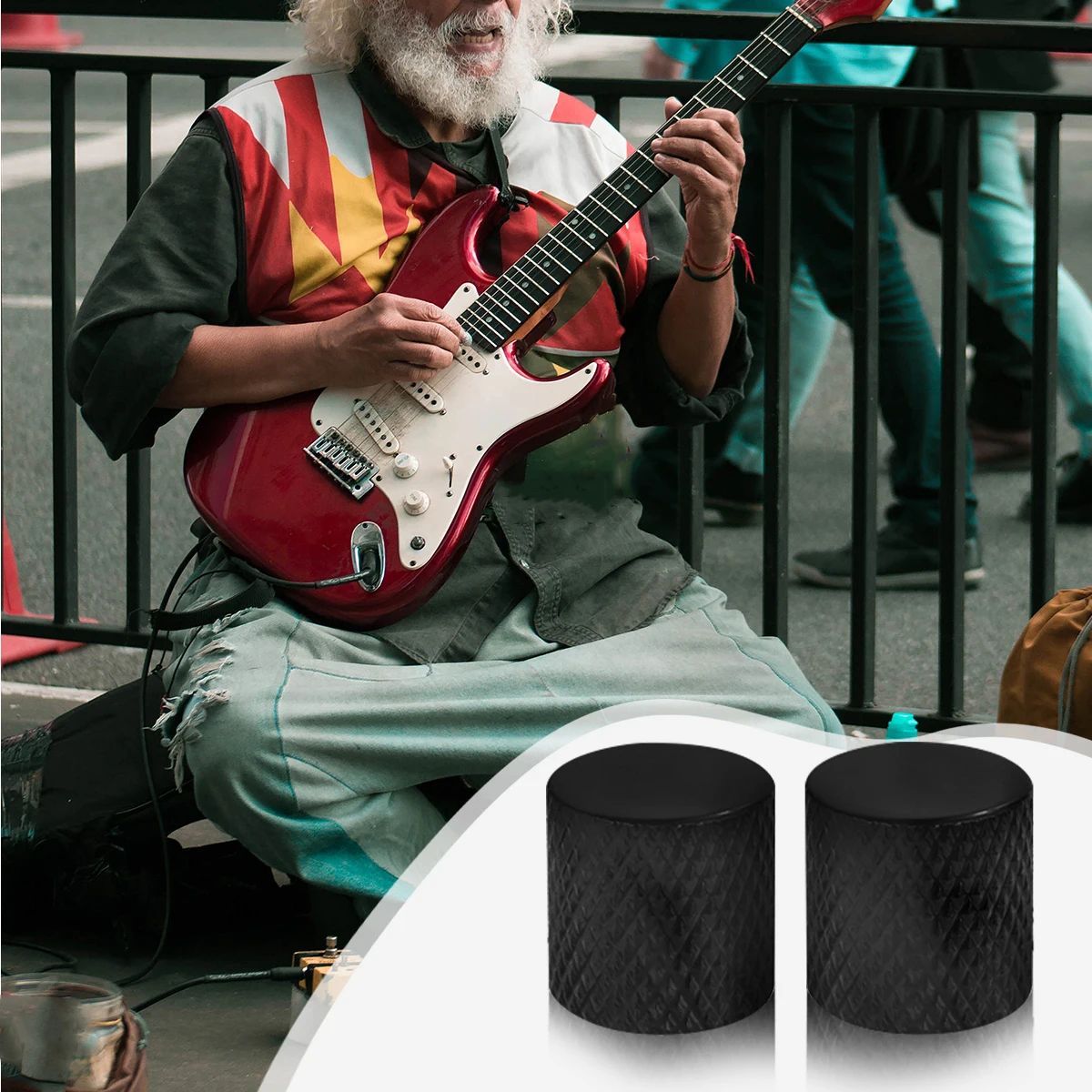 

6Pcs Metal Knob 6mm Electric Guitar Bass Flat Tone Knob Replacement Accessory Black