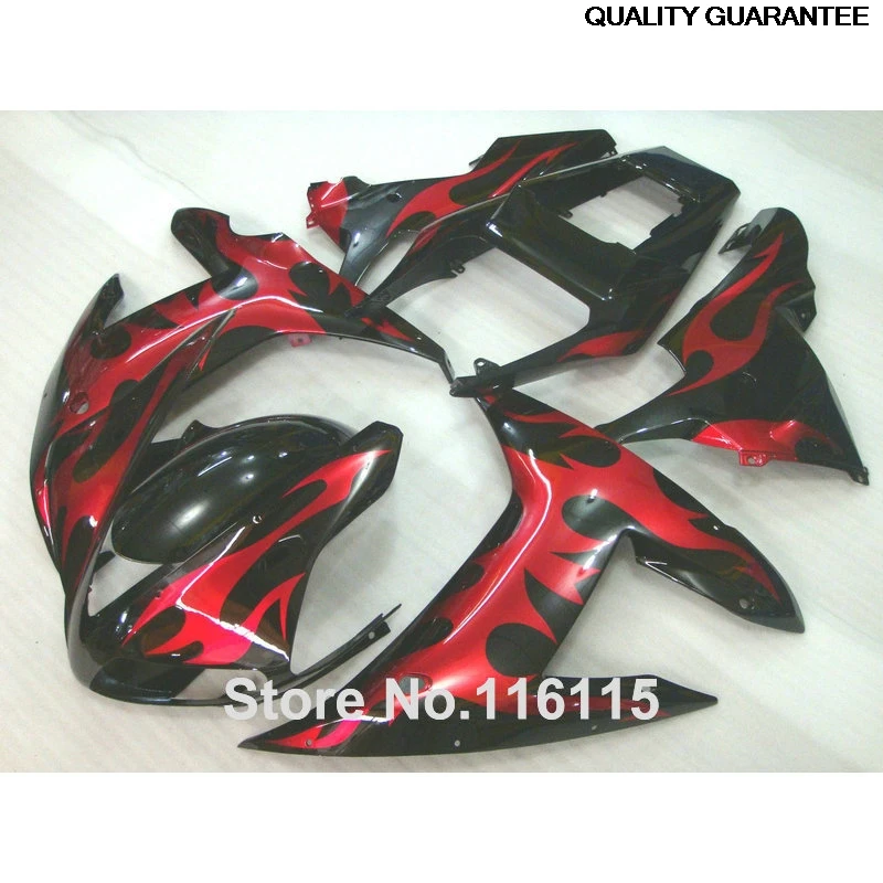 

hot bodywork set for YAMAHA YZF R1 2002 2003 red flames black ABS Fairing kit 02 03 fairings set QH27