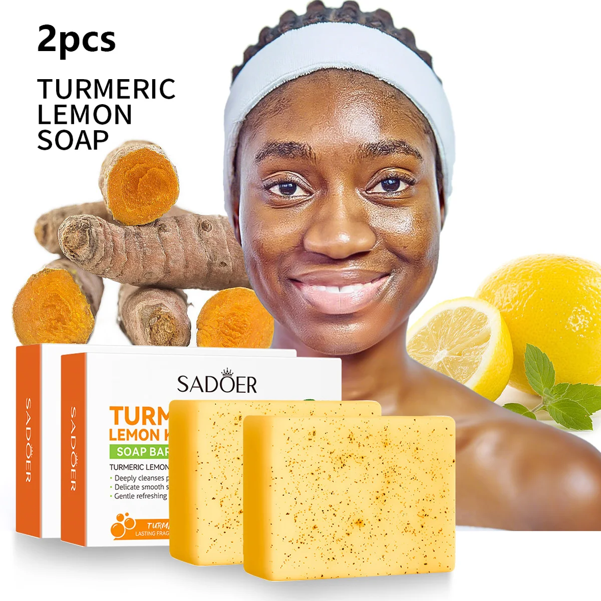 

2Pcs/Turmeric Lemon Kojic Acid Deep Cleaning Scrub Soap For Oil Control Acne Removal, Brightening Plant Essential Oil Soap