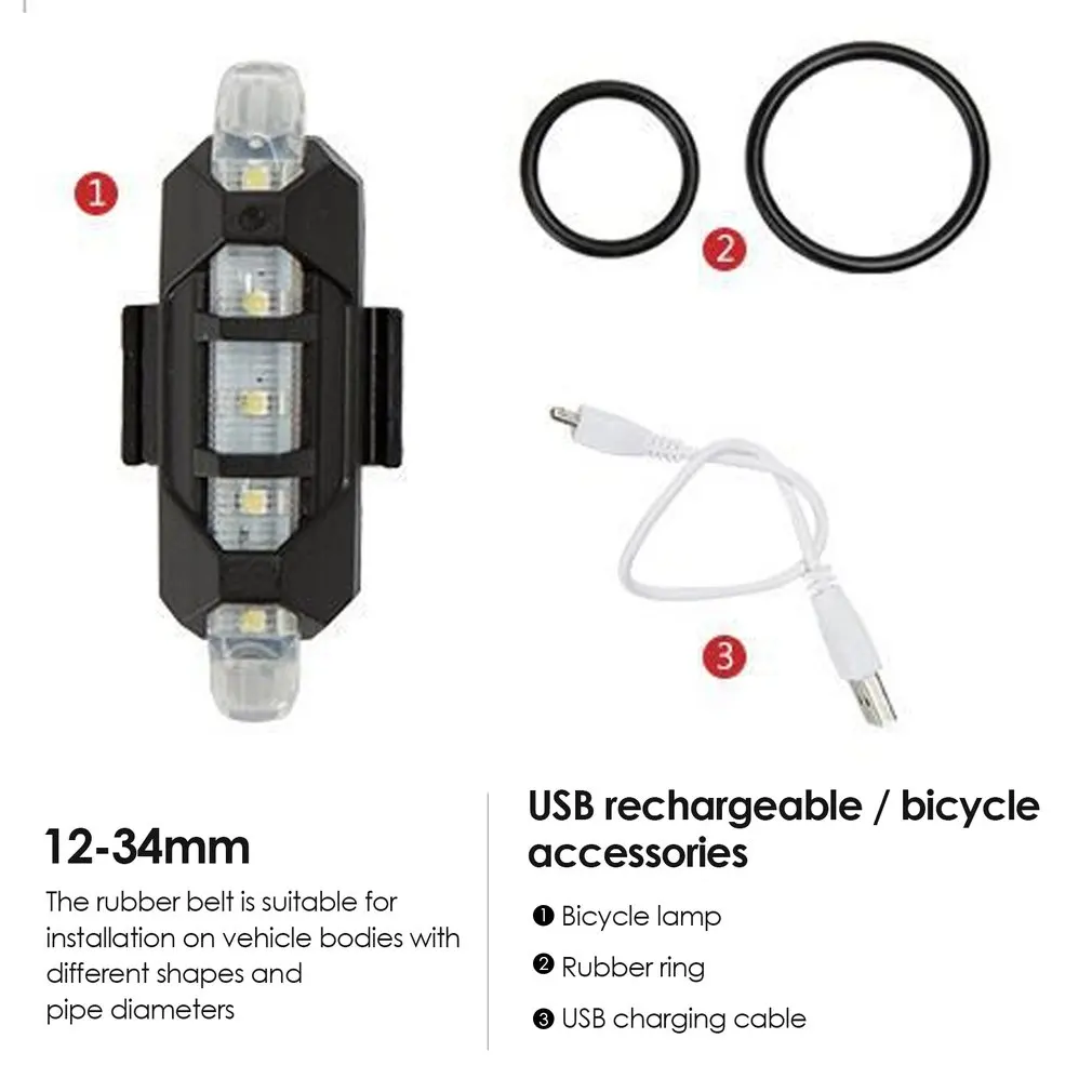 2024 Bicycle Rear Light Waterproof 5 LED Tail Rear Safety Warning Flash Light Lamp With Mount Bicycle Accessories Fast Delivery