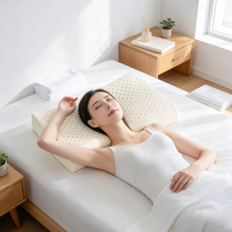 94% Natural Latex Contour Pillow with Thai Latex Core, Honeycomb Ventilation, Responsive Neck Support and Wave Shaped Design