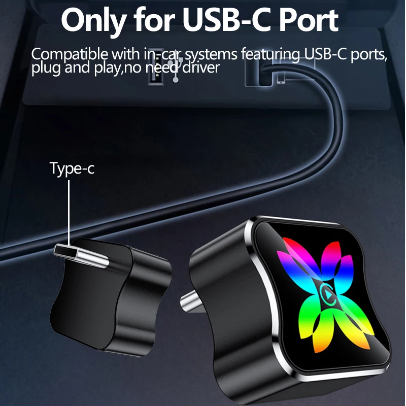 VRロボットUSB CワイヤレスCarPlayアダプター（Apple IOS、Android対応）2 IN 1プラグアンドプレイAndroid Auto AIスマートボックス（2018年以降の車用）