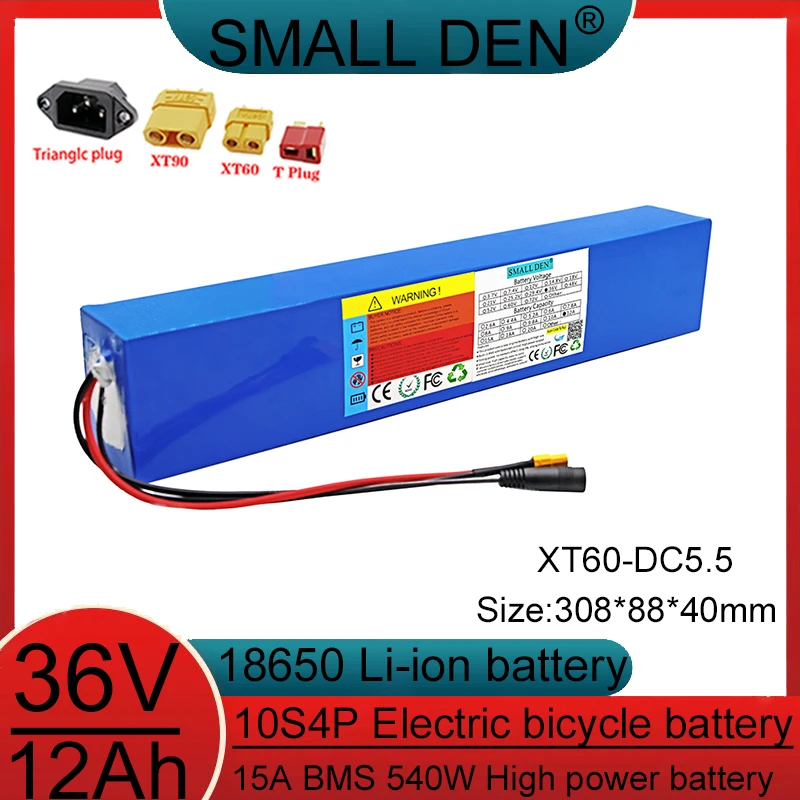 18650 ใหม่ 36V 12ah แบตเตอรี่ลิเธียม 10S4P 540W ในตัว 15A BMS เหมาะสําหรับไฟฟ้าจักรยาน
