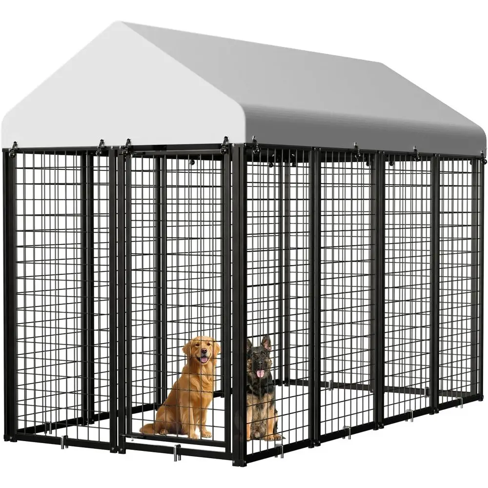 

Сверхмощные ручки для собак на открытом воздухе 8x4x6 футов с водонепроницаемой крышей, металлический забор для бега для собак с оцинкованной сварной проволокой из стали для щенков