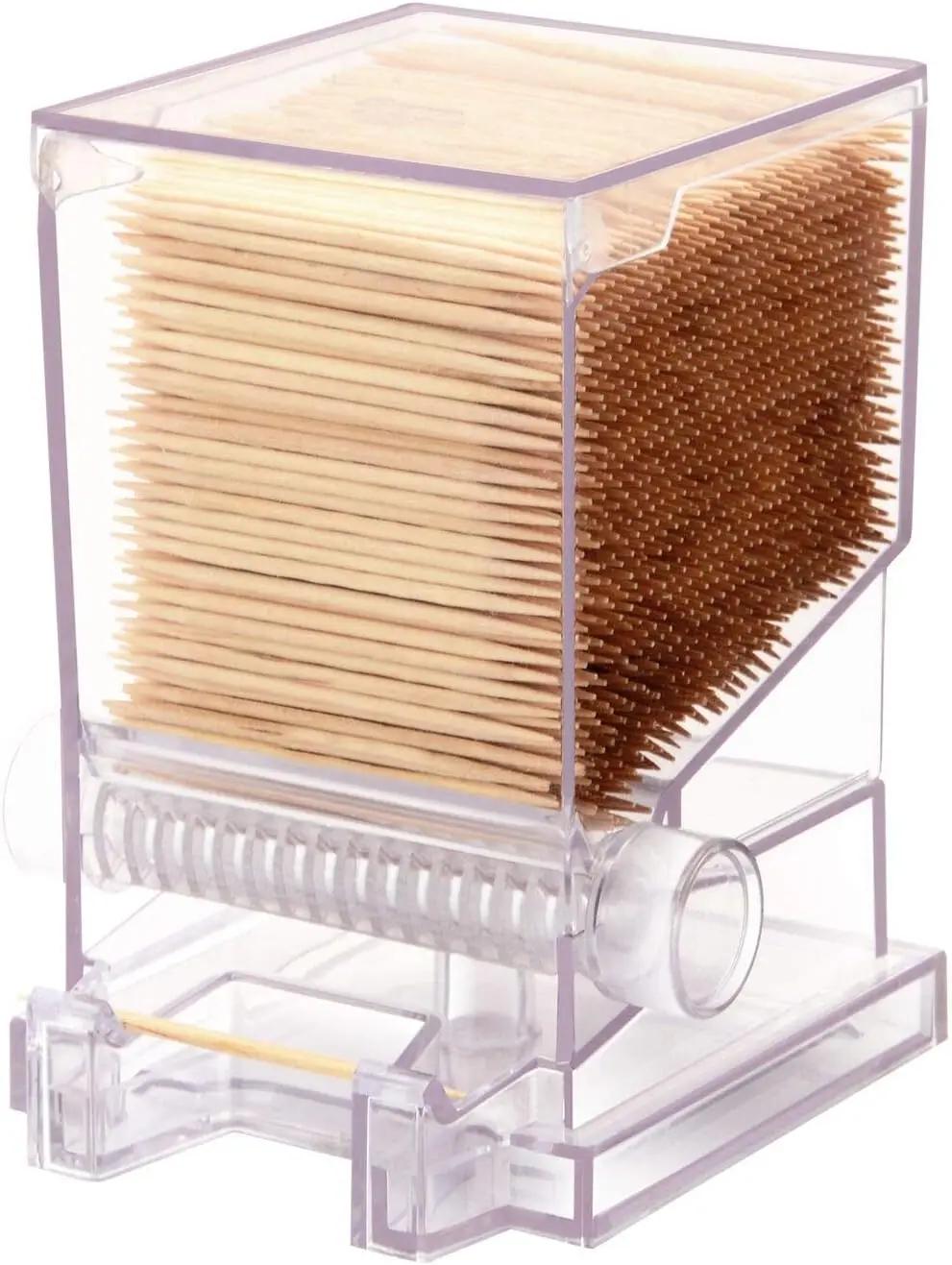 

Crystal Clear Toothpick Dispenser Holds 600+ Toothpicks Dual Knob for Left or Right Hand Use