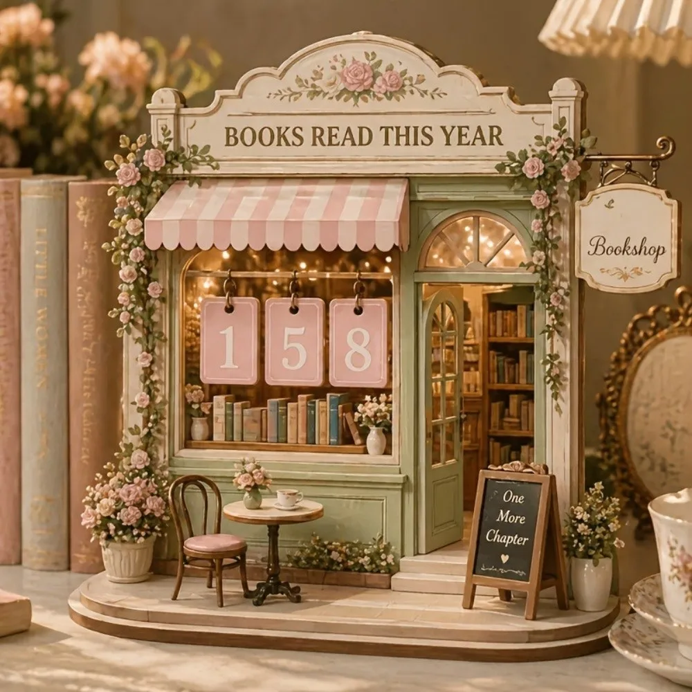2D Flat Wooden Reading Tracker Vintage Book Calendar Book Tracker Sign Fairy House 999 Books Reading Reading Log Decor Display