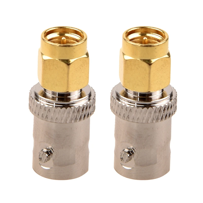 2X Gold Tone SMA Male To Silver Tone BNC Female Connector Adapter