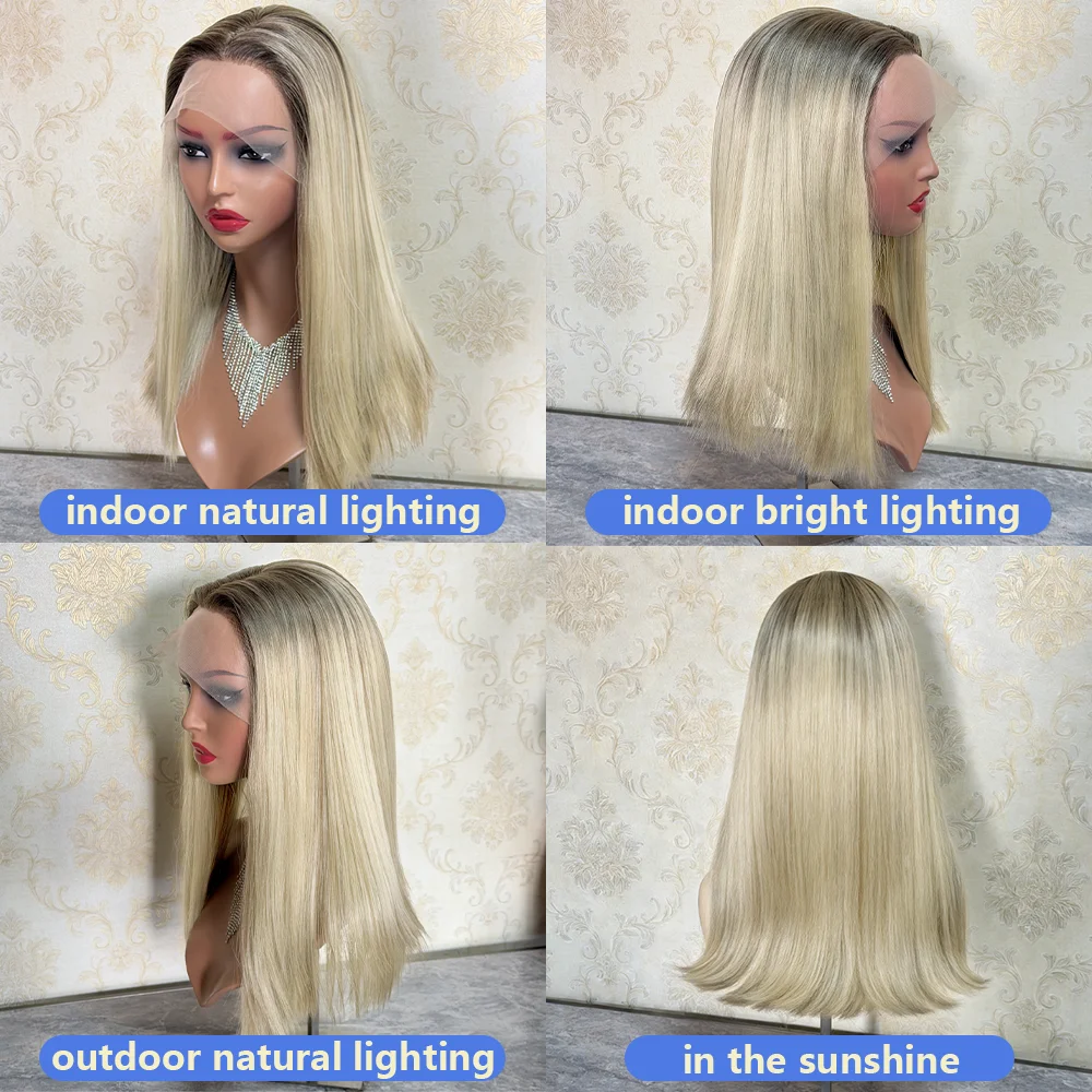 Bob Shoulder ASh Blonde Synthetic Lace Front Wig Short Wigs 13x4 Realistic Look Straight Glueless Wig Blond Wig For Women Cheap