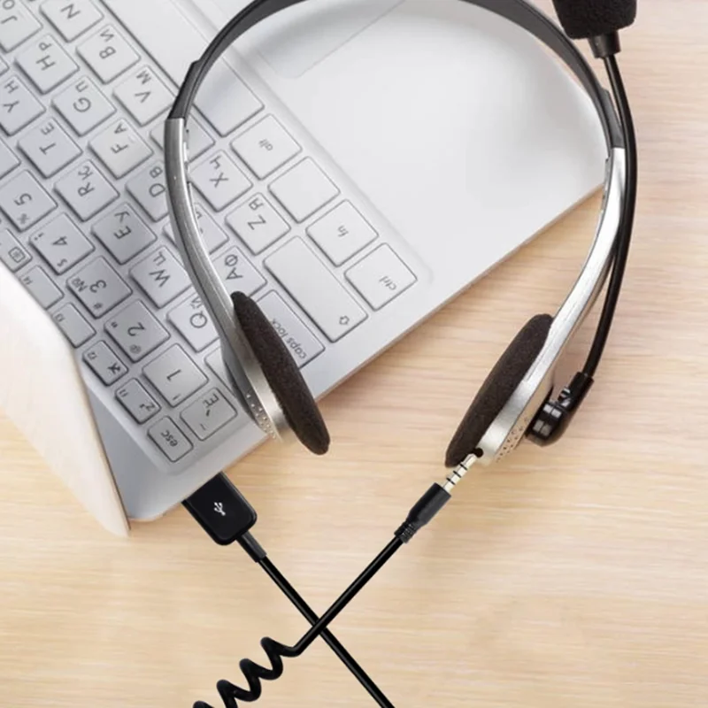 For MP3 Players, Headphones USB to 3.5mm Audio Jack Coiled Cable, Male AUX to USB 2.0 Adapter Cord
