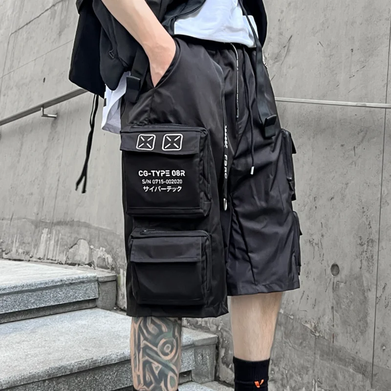 Summer Paratrooper Techwear Multi-Pocket Workwear Shorts Men's Loose Straight Shorts Trendy Youth Solid Color Sports Pants
