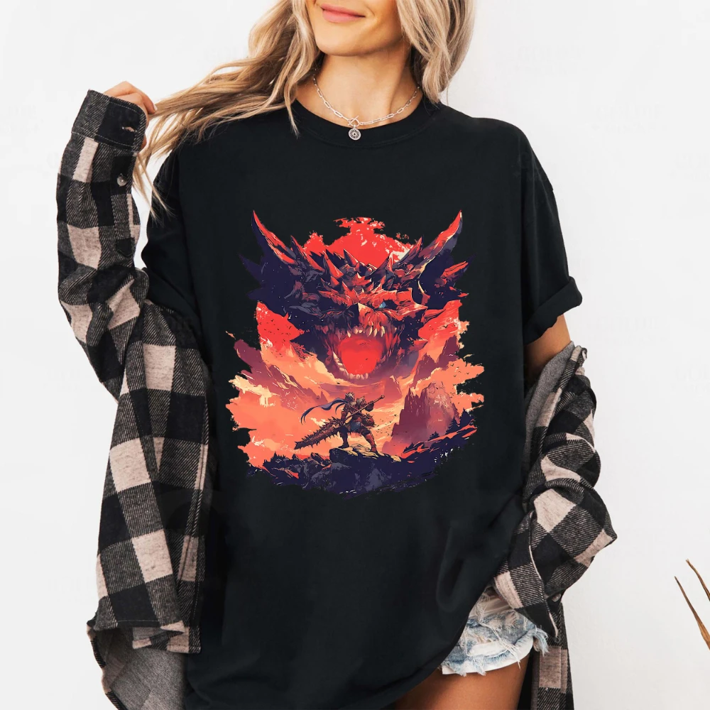 Monster Hunter Wilds T Shirt Rathalos Tee Women T‑shirt Unisex All-Season Casual Crew Neck T Shirt
