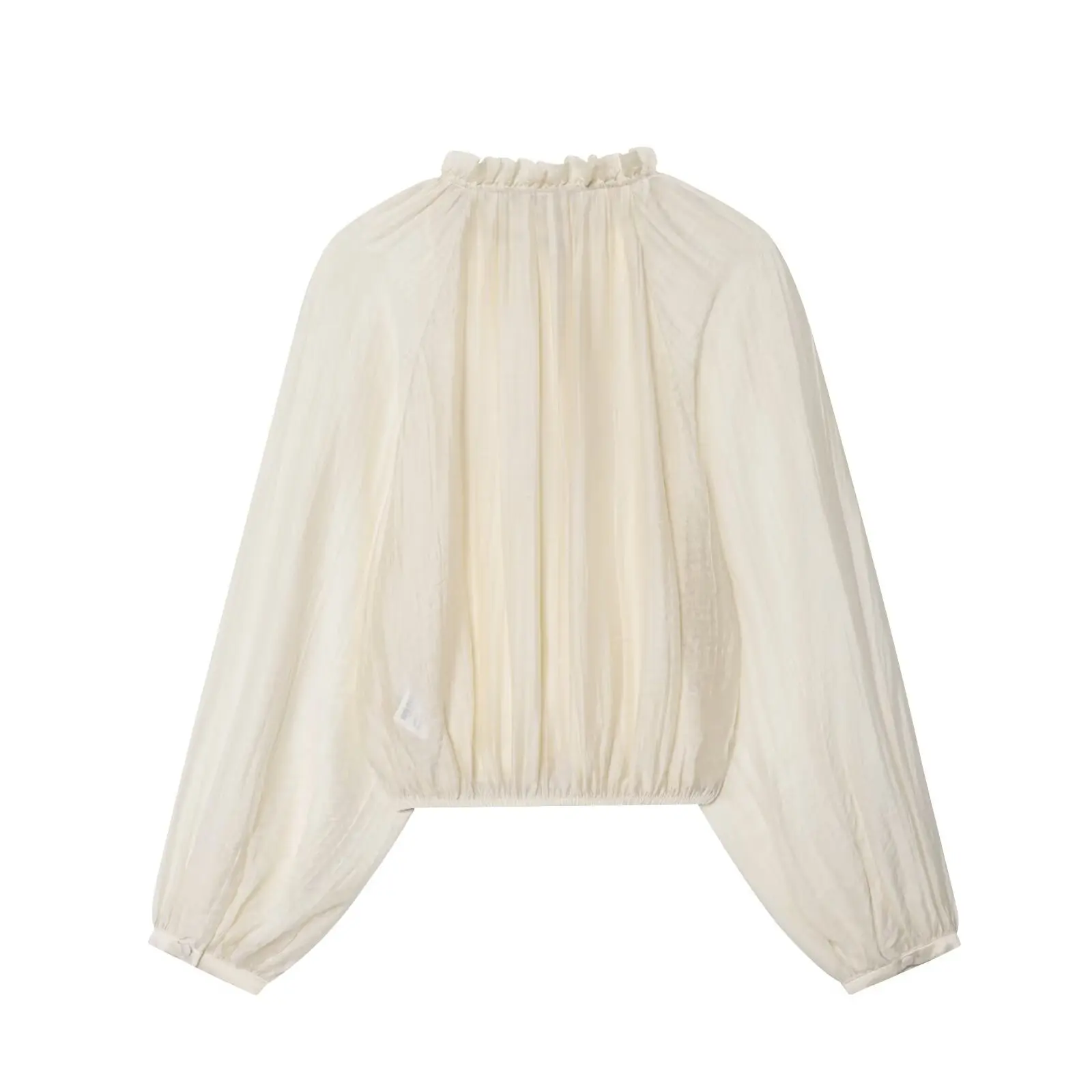 2025 moda de otoño para mujer, blusa semitransparente drapeada con mangas abullonadas, camisa holgada de tela Tencel minimalista elegante para mujer