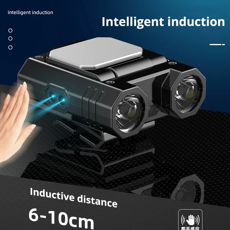 Multifuncional Cap Clip Head Light, Mini Sensor, Farol LED, USB Recarregável, 5 Modos, Luz de Trabalho com Gancho, Strip