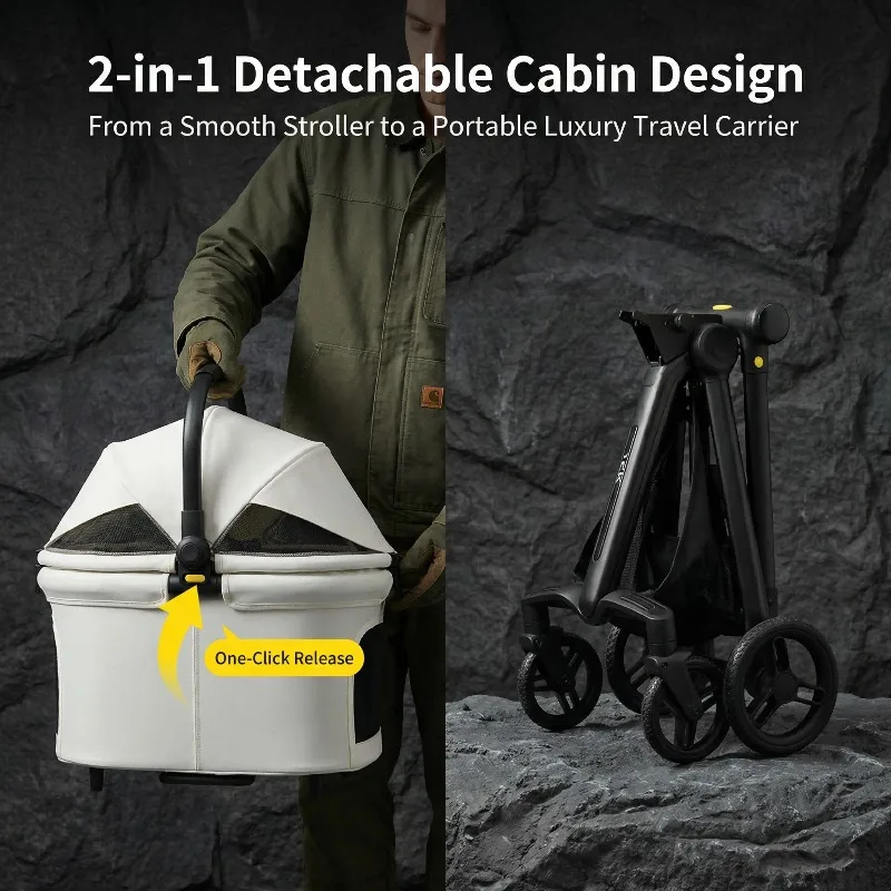 Hot Luxury Metal Fabric 4-Wheel Foldable One-Button Convenient Pet Cart for Dogs and Small Dogs