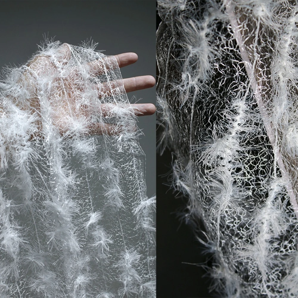 

Перо снежинки, неправильная текстура, ажурный прозрачный тюль с бахромой для сказочных свадебных платьев, юбок, дизайнерская ткань