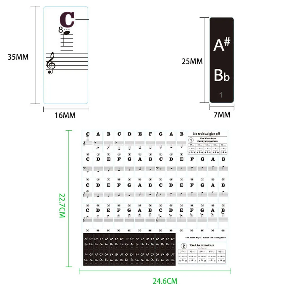 Black or Color Transparent detachable music decal note piano keyboard sticker 37-88 key electronic piano spectrum Sticker symbol