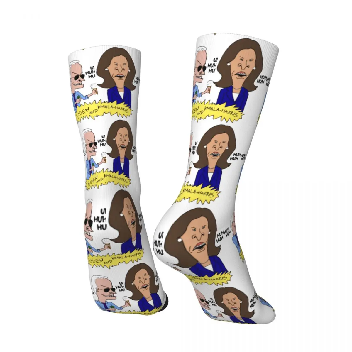 Happy Funny Men's Socks Biden And Kamala Harris Parod Retro Harajuku Beavis And Butthead Casual Crew Crazy Sock Gift Printed