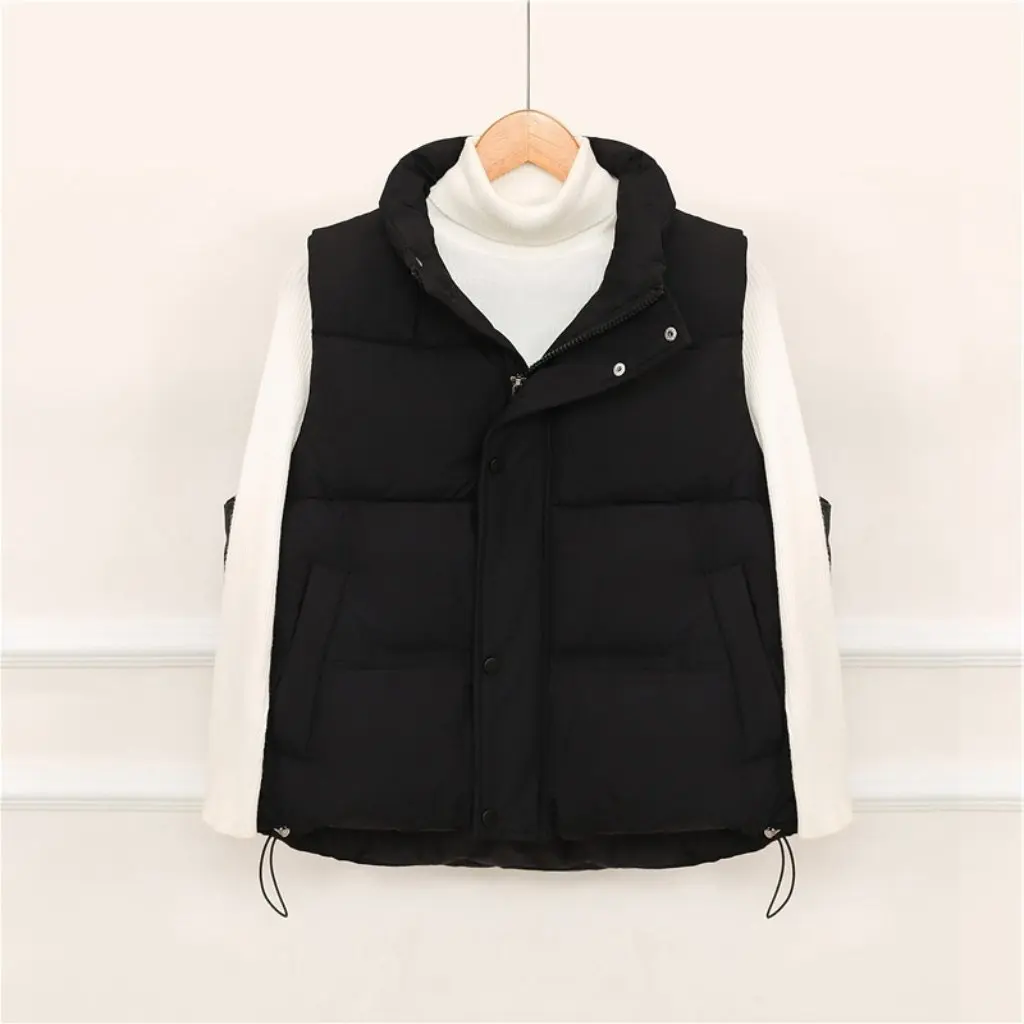 

Women's Loose Fit Down Cotton Vest Autumn Winter New Style Stand Collar Warm Outerwear Jacket Casual Fashion Top