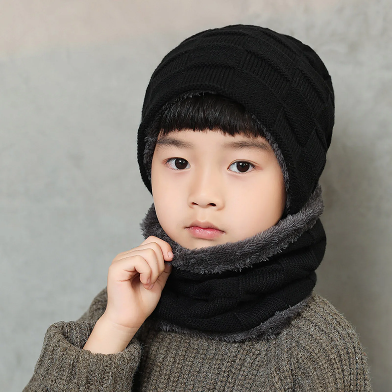 Children Winter 3pcs/set Hat + Neckerchief + Gloves Winter Thicken Warm Baby Hat Ear Protection Boys Girls Cap Cute Kids Hat