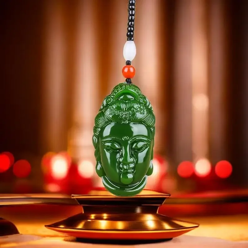 Jade Guanyin Pendant Stone Designer Necklace Jewelry Gemstones Fashion Carved Men Natural Gift Necklaces Green Chinese Amulet