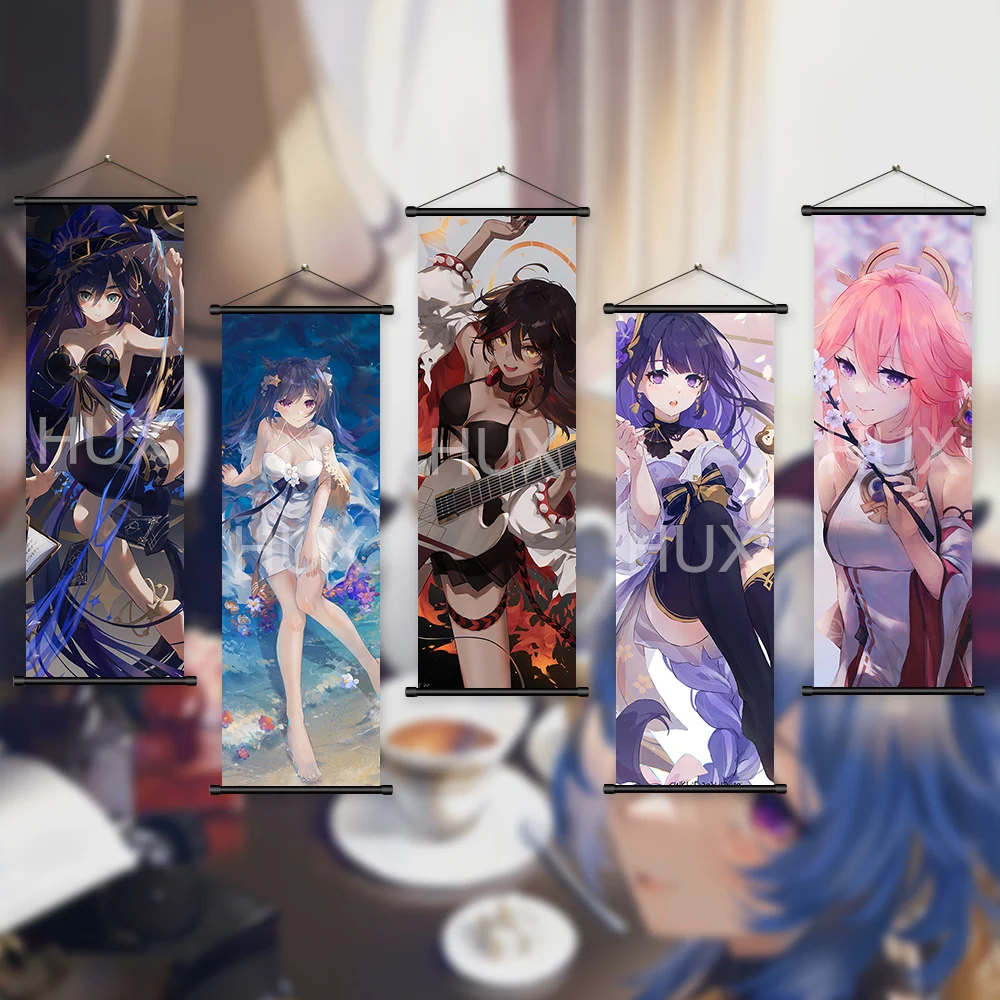 

Wall Art Genshin Impact Keqing Hutao Canvas Pictures Painting Print Poster Hanging Scrolls Background Home Anime Decoration