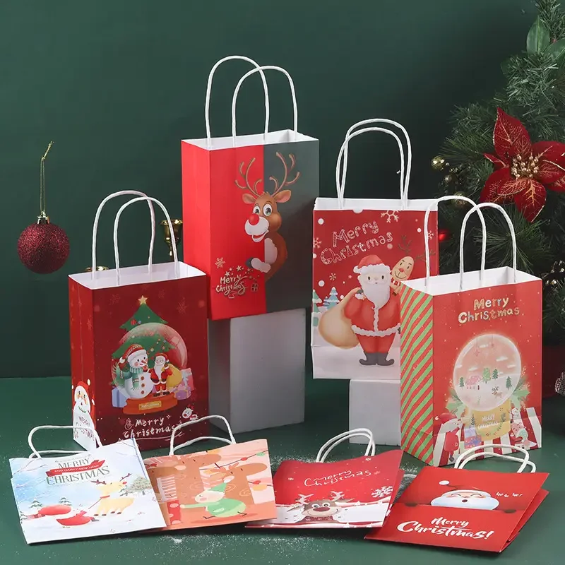 

500pcs/Lot Wholesale Christmas Gift Bag Candy Xmas Party Decor Packaging Snowman Apple Gift Pouch Kraft Paper Bag Supplies