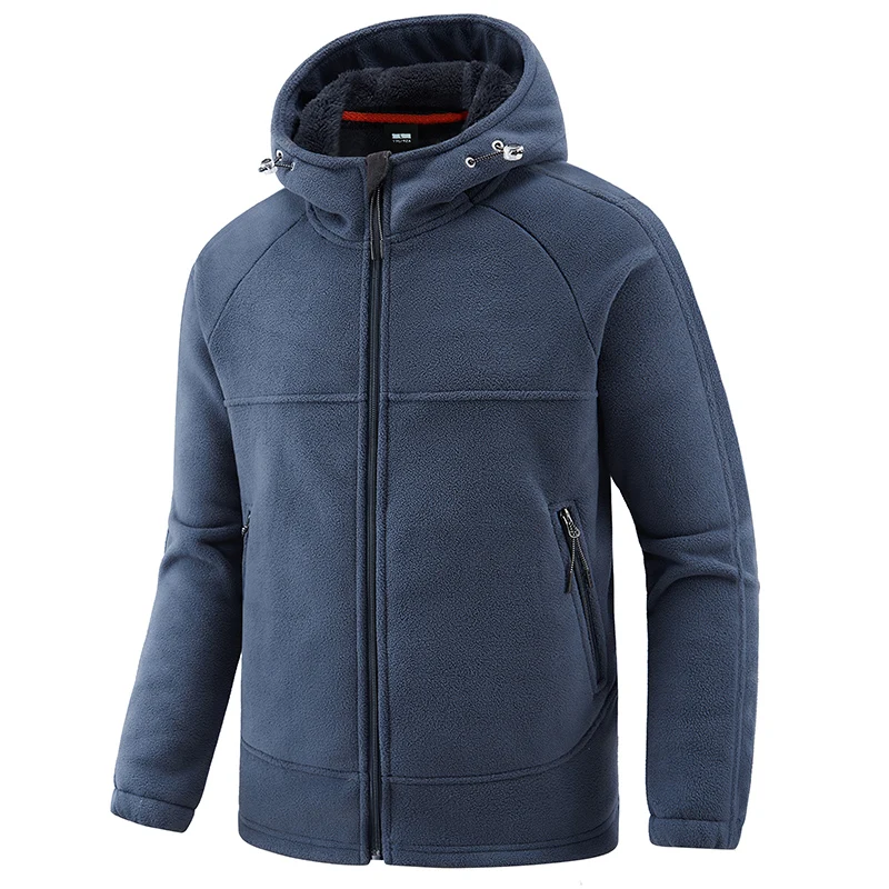 Men's Fleece Jacket Autumn Winter New Solid Color Windproof Thickened Outdoor Casual Sports Hooded Coat Men's Fleece stormcoat