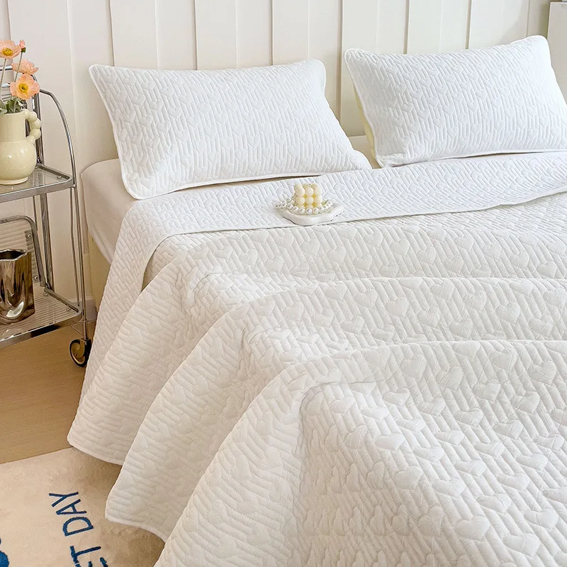 

Elegant Embroidered 100% Cotton Quilt Set - 3Pc Lightweight Summer Quilted Bedspread Set, Solid Color Yarn-Dyed (Queen/Full)