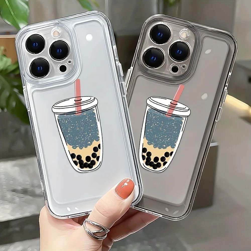 Etui na telefon z motywem herbaty bubble tea z perłami do iPhone 16 11 14 13 15 Pro Max 7 8 16 15 14 Plus SE 16E 11 12 Pro 13 Pro XS X XR Przezroczyste etui
