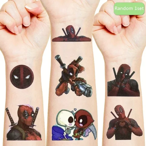 Marvel Deadpool Tattoo Stickers Children's Birthday Party Decoration Sticker Avengers Decals Baby Shower Supplies Kids Toys Gift