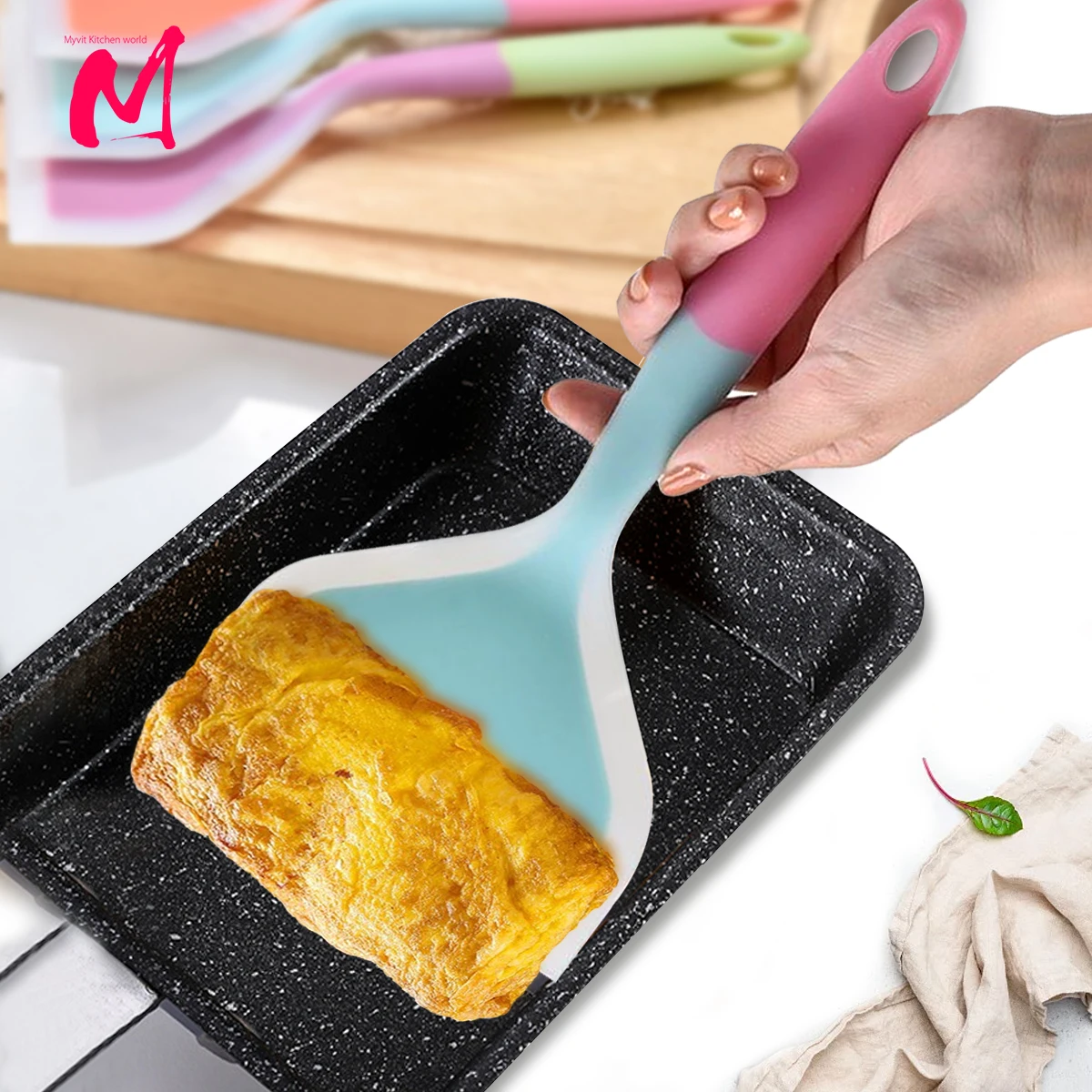 Silicone Spatula Cooking Utensils Beef Meat Egg Kitchen Scraper Wide Pizza Cooking Tools Shovel Non-stick Spatula Color Randomly